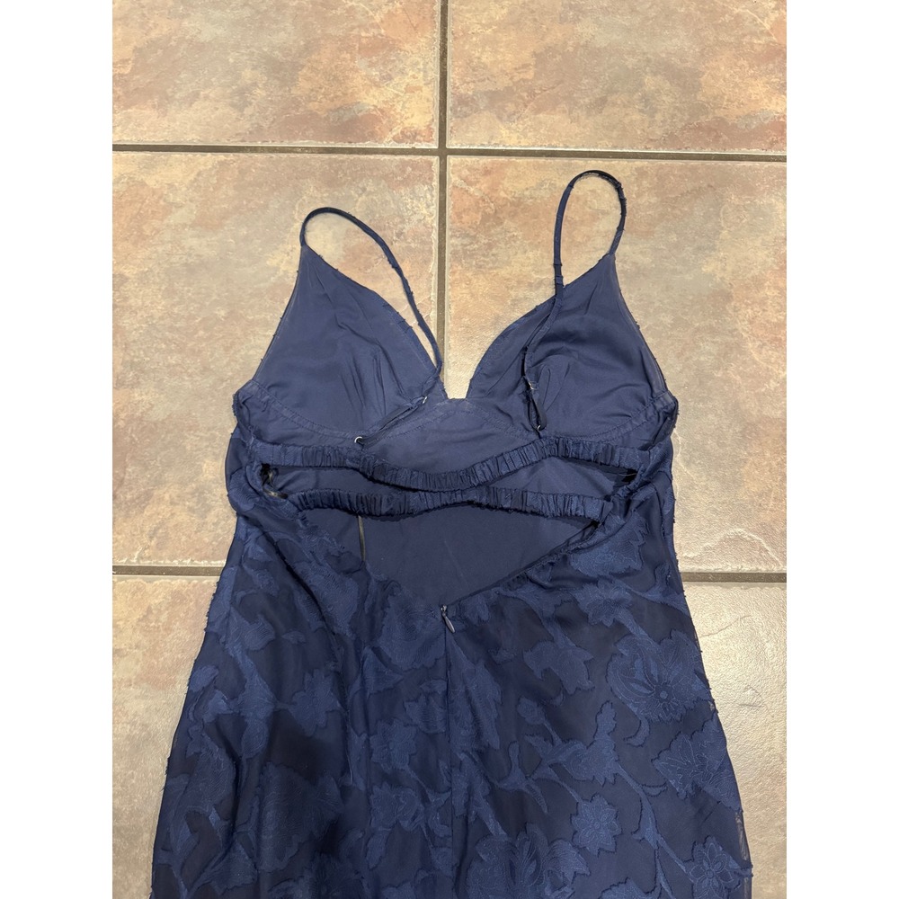 Princess Polly Navy Blue Floral‎ Burnout Maxi Dress Open Back High Low Gown 8 - Picture 4 of 4